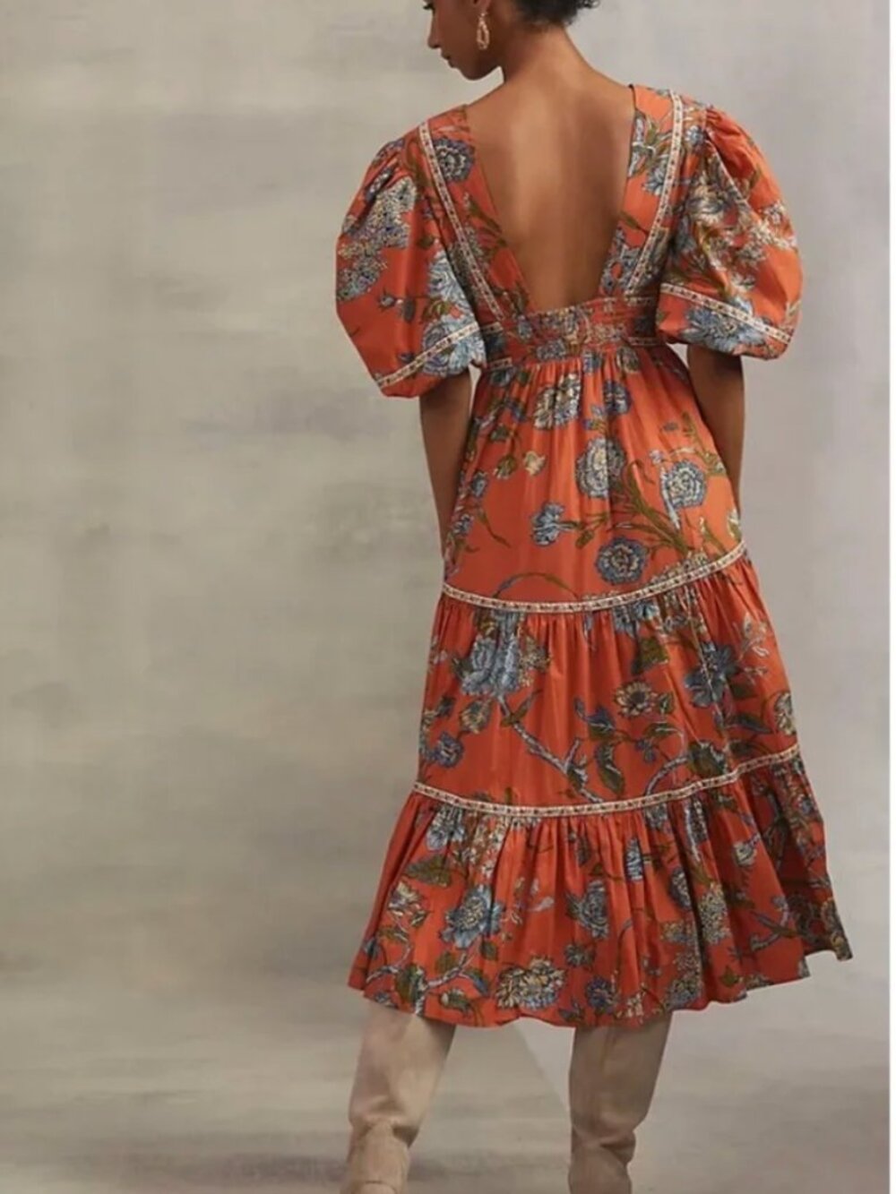 Love the Label V Neck Midi Puff Sleeve Dress - Picture 2 of 7